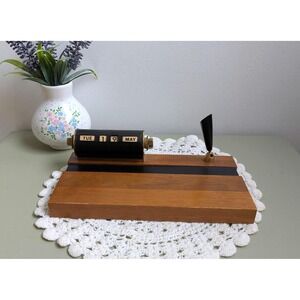 Vintage Perpetual Desk Calendar Walnut Wood | Mid Century Modern Office Desk